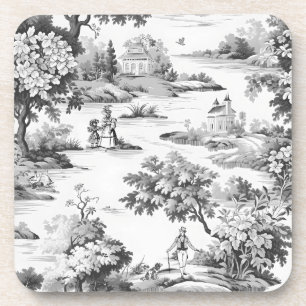 Toile de jouy,black and white,porcelain, beverage coaster