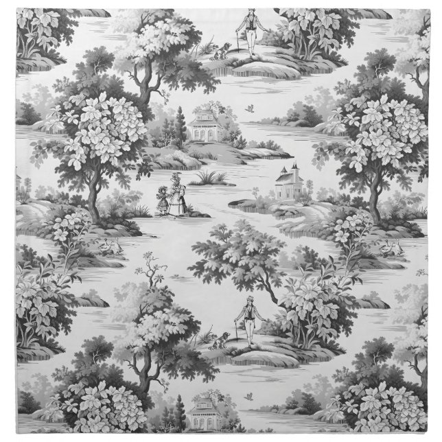 Toile de jouy,black and white,porcelain, cloth napkin (Front)
