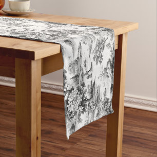 Toile de jouy,black and white,porcelain, medium table runner