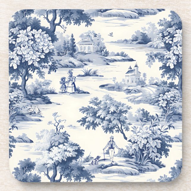 Toile de jouy,blue and white,porcelain, beverage coaster (Front)