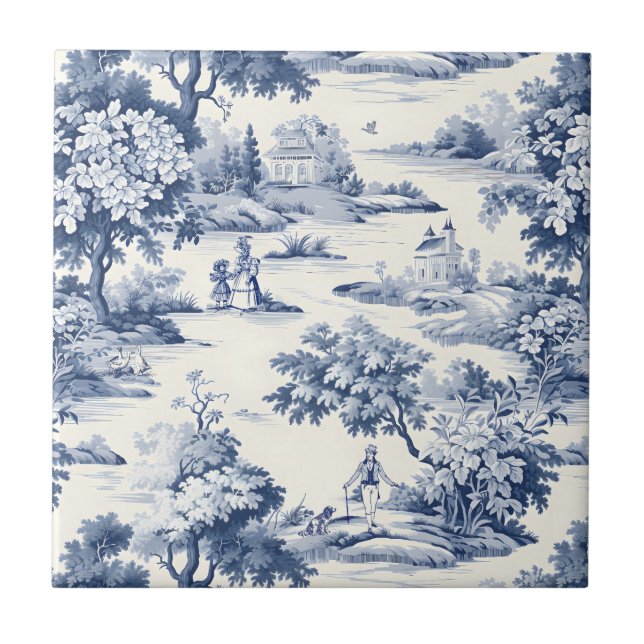 Toile de jouy,blue and white,porcelain, ceramic tile (Front)