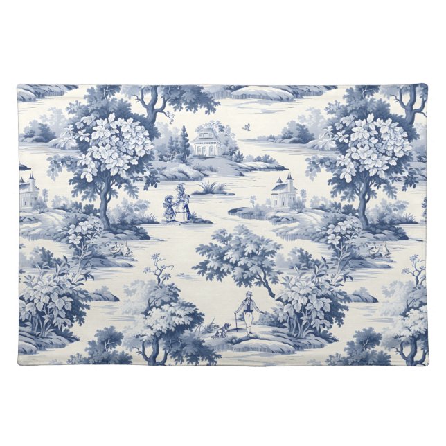 Toile de jouy,blue and white,porcelain, cloth placemat (Front)