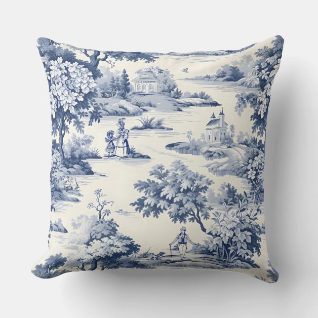 Toile de jouy,blue and white,porcelain, throw pillow (Front)