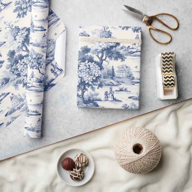 Toile de jouy,blue and white,porcelain, wrapping paper (Crafts)