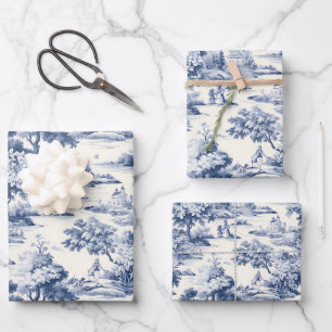 Toile de jouy,blue and white,porcelain, wrapping paper sheets
