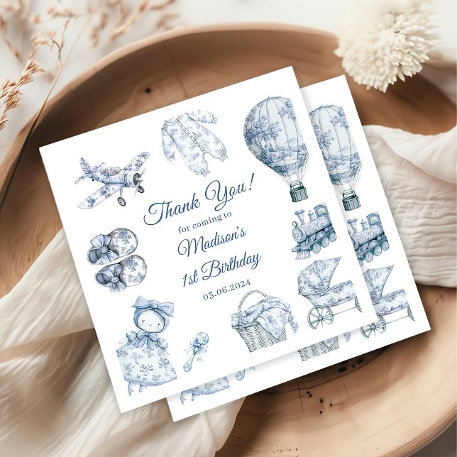 Toile De Jouy Blue Birthday Party Napkins (Creator Uploaded)