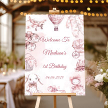 Toile De Jouy Blue Birthday Party Welcome Sign