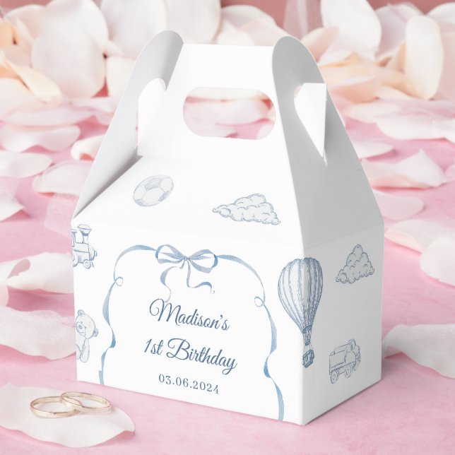 Toile De Jouy Blue Bow Birthday Party Favor Boxes (Wedding)