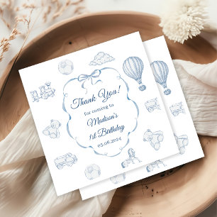 Toile De Jouy Blue Bow Birthday Party Napkins