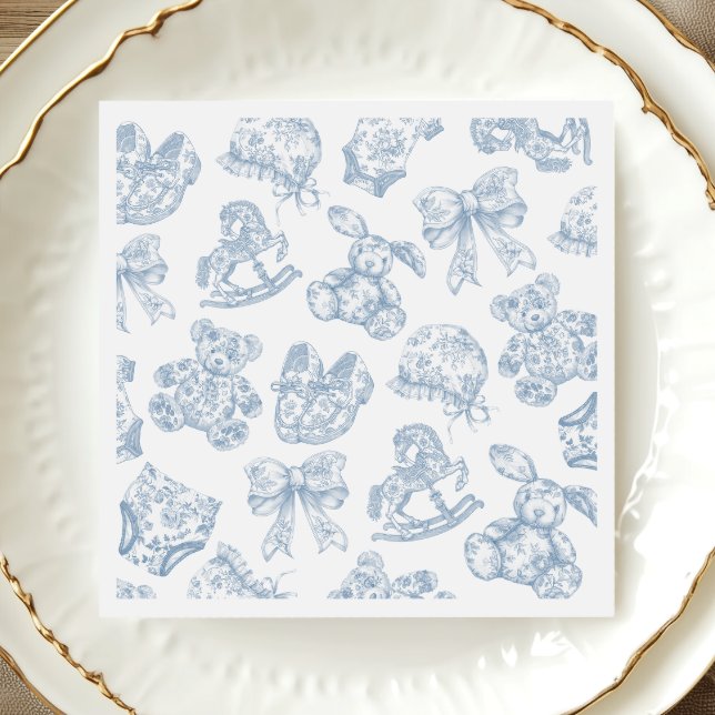 Toile de Jouy Blue Bow Paper Plate Napkins (Creator Uploaded)