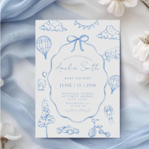 Toile De Jouy Blue Boy Baby Shower
