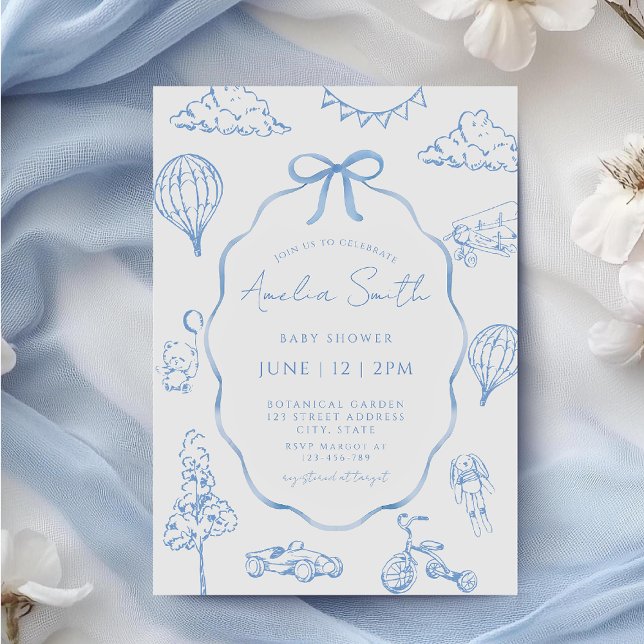 Toile De Jouy Blue Boy Baby Shower  Invitation (Creator Uploaded)