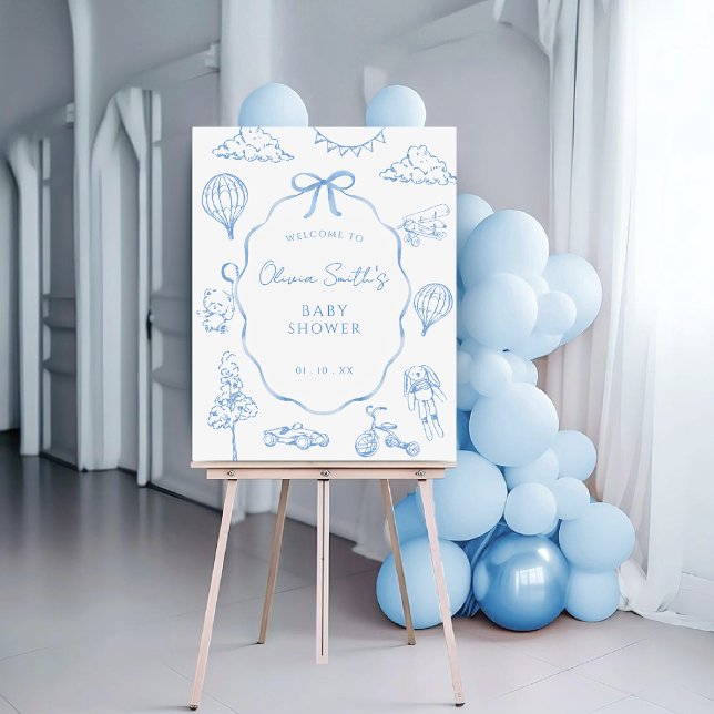 Toile De Jouy Blue Boy Baby Shower Welcome Foam Board (Creator Uploaded)