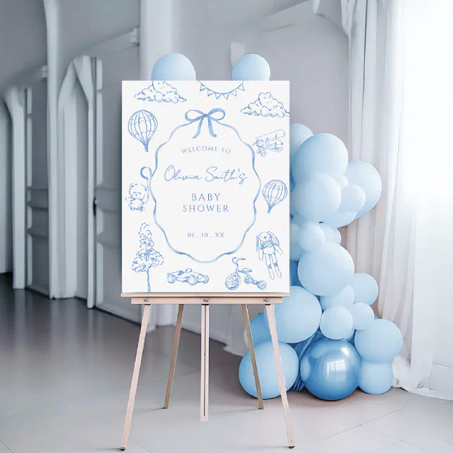 Toile De Jouy Blue Boy Baby Shower Welcome Foam Board | Zazzle