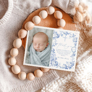 Toile De Jouy Blue Boy Baptism Thank You Card
