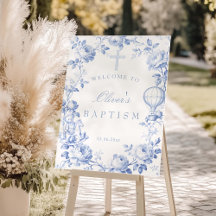 Toile De Jouy Blue Boy Baptism Welcome Foam Board