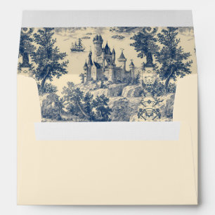 Toile de Jouy Blue Castle on Aged Ivory Envelope