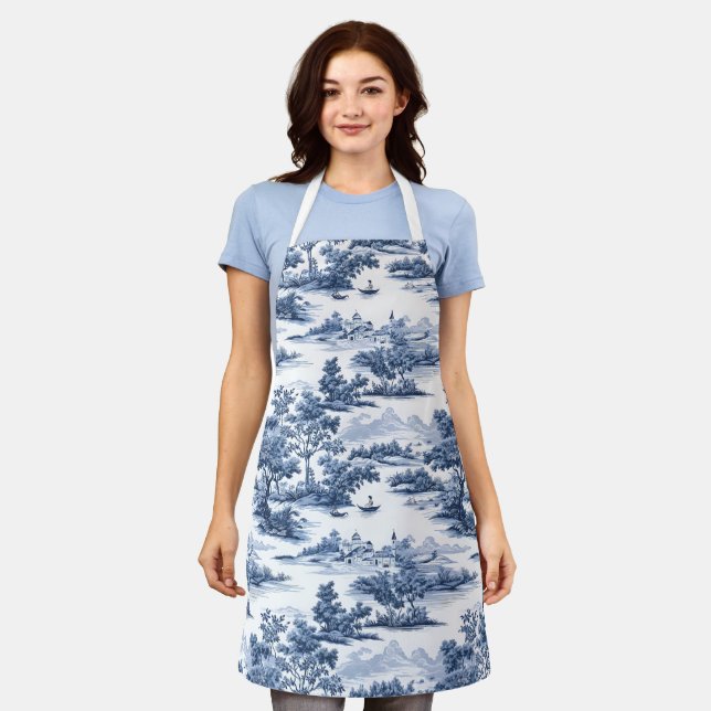 Toile de jouy ,blue china ,porcelain,blue willow  apron (Worn)