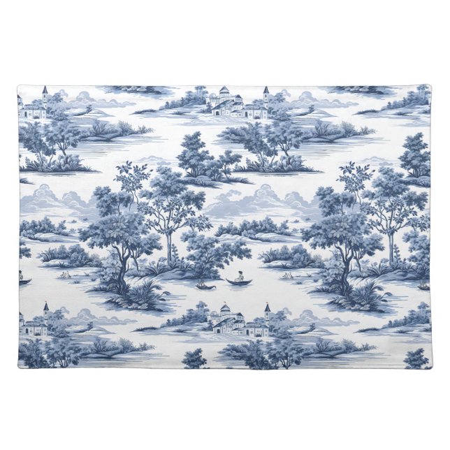 Toile de jouy ,blue china ,porcelain,blue willow  cloth placemat (Front)