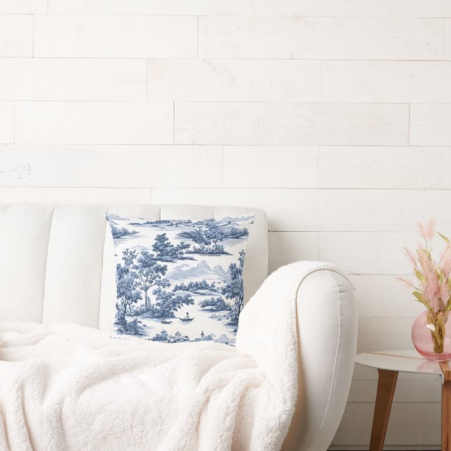 Toile de jouy ,blue china ,porcelain,blue willow  throw pillow (Couch)
