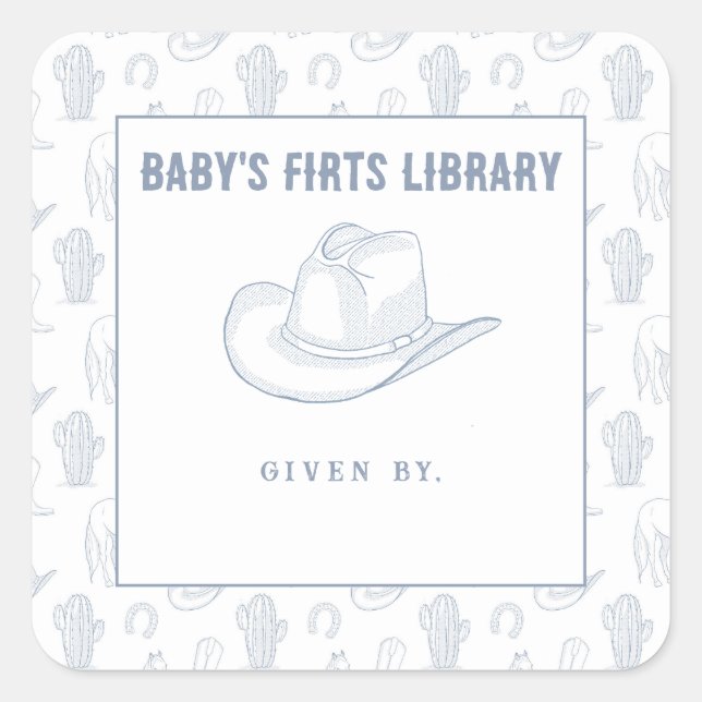 Toile de Jouy Blue Cowboy - Baby's first library Square Sticker (Front)