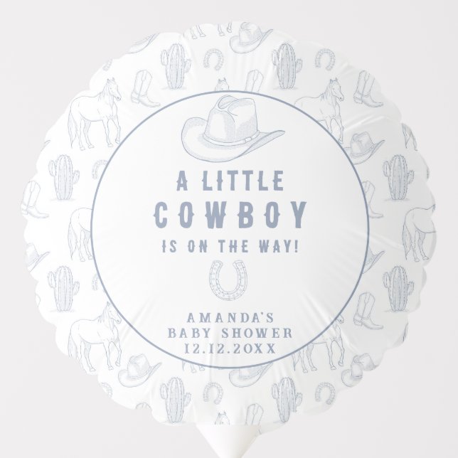 Toile de Jouy Blue Cowboy Western Baby Shower Balloon (Front)