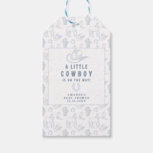 Toile de Jouy Blue Cowboy Western Baby Shower Gift Tags
