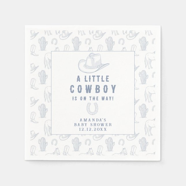 Toile de Jouy Blue Cowboy Western Baby Shower Napkins (Front)