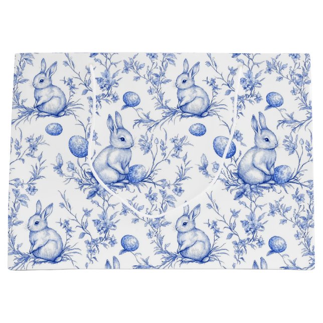 Toile De Jouy Blue Easter Bunny Large Gift Bag (Front)