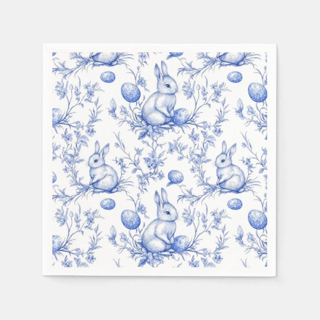 Toile De Jouy Blue Easter Bunny Napkins (Front)