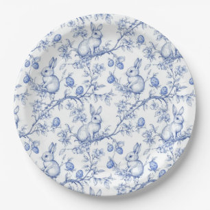 Toile De Jouy Blue Easter Bunny Paper Plates