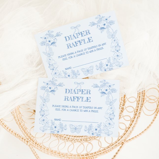 Toile De Jouy Blue Floral Boy Diaper Raffle Enclosure Card (Creator Uploaded)