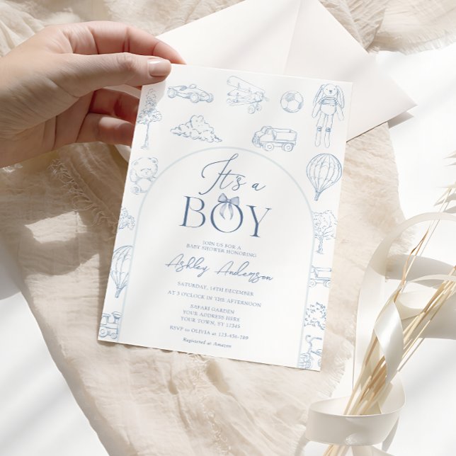 Toile De Jouy Blue Nursery Boy Baby Shower  Invitation (Creator Uploaded)