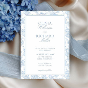Toile de Jouy Blue Wedding Invitation, Invitation