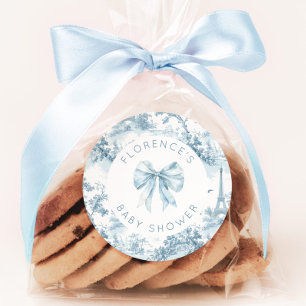 Toile de Jouy Bonjour bebe bow Baby shower Classic Round Sticker