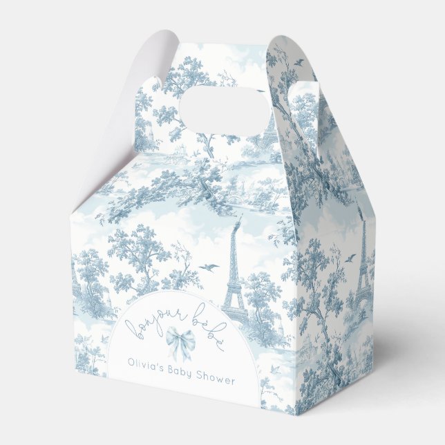 Toile de Jouy Bonjour BebeFrench baby shower Favor Boxes (Front Side)