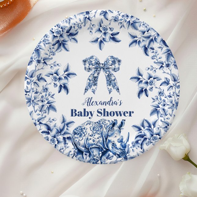 Toile De Jouy Bow Baby Shower Paper Plates (Creator Uploaded)