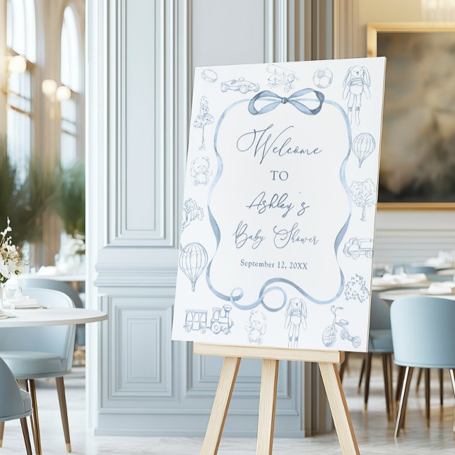 Toile de Jouy Boy Baby shower Welcome Foam Board (Creator Uploaded)