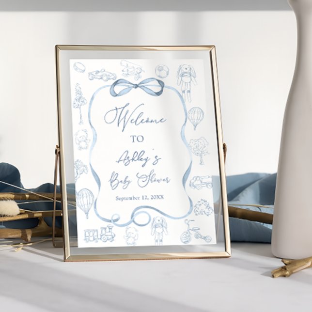 Toile de Jouy Boy Baby Shower Welcome Poster (Creator Uploaded)
