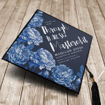 Toile De Jouy Bue Peony She Mastered It  Graduation Cap Topper<br><div class="desc">Celebrate your graduation with this design that features the words "Through it all,  she mastered it" in an elegant blue Toile De Jouy-inspired design with peony flowers.</div>