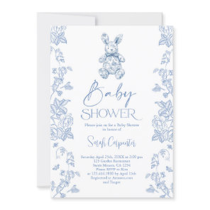 Toile De Jouy Bunny Baby Shower Boy Invitation
