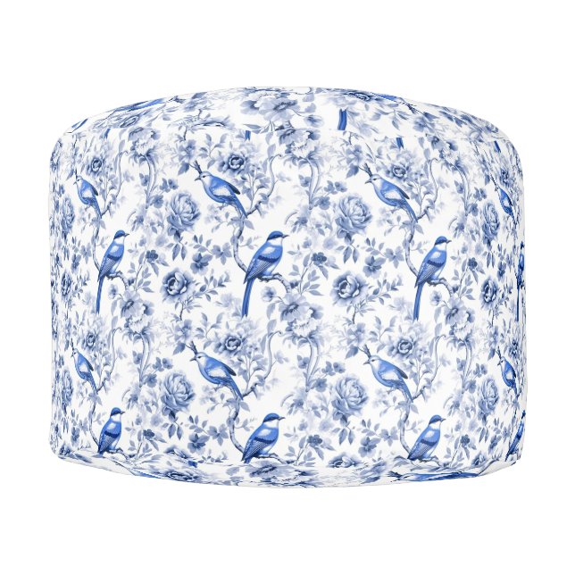 Toile de Jouy,Chinoiserie,Antique,Pattern,French  Pouf (Front)