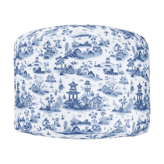 Toile de Jouy,Chinoiserie,Antique,Pattern,French Pouf