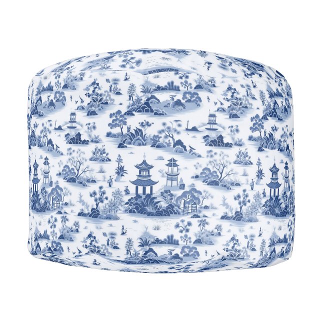 Toile de Jouy,Chinoiserie,Antique,Pattern,French  Pouf (Front)