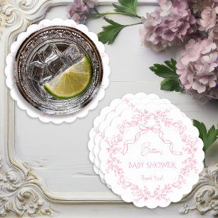 Toile de Jouy Chinoiserie Butterflies Baby Shower Paper Coaster