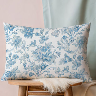 Toile-de-jouy Chinoiseries Blue Floral Pattern Accent Pillow