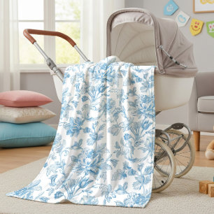 Toile-de-jouy Chinoiseries Blue Floral Pattern Baby Blanket