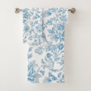Toile-de-jouy Chinoiseries Blue Floral Pattern Bath Towel Set