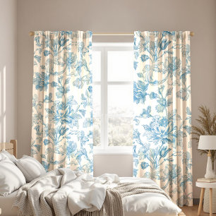 Toile-de-jouy Chinoiseries Blue Floral Pattern Blackout Curtains