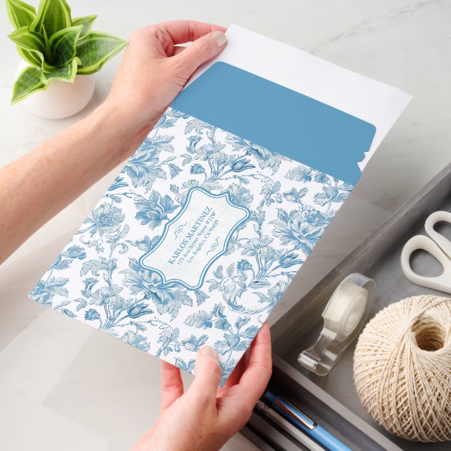 Toile-de-jouy Chinoiseries Blue Floral Pattern Envelope Mailers (Desk)